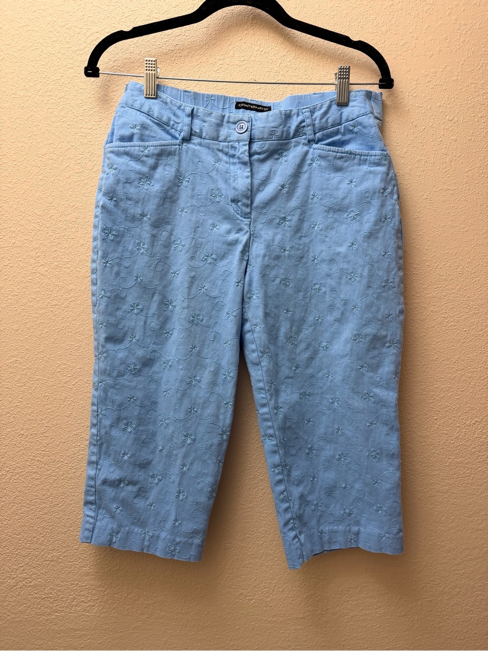 Counterparts Light Blue Embroidered Capris